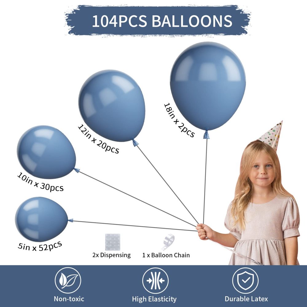 Biapian Dusty Blue Balloons, 104PCS Grey Balloon Garland Arch Kit With 18/12/10/5 Inch Retro Grayish Latex Different Sizes Balloons for Birthday Baby Shower Wedding Party Decorations, Medium - Image 8