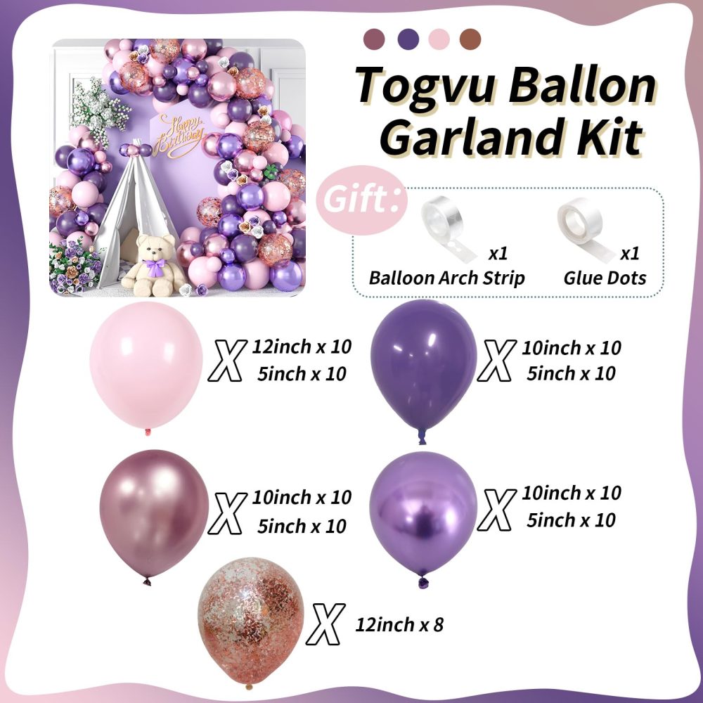 Dusty Purple Pink Balloon Arch Garland Kit, Dusty Dark Purple Pastel Pink Metallic Pink Purple Rose Gold Confetti Balloon Arch Kit for Women Girls Birthday Wedding Baby Bridal Shower Party Decorations - Image 8