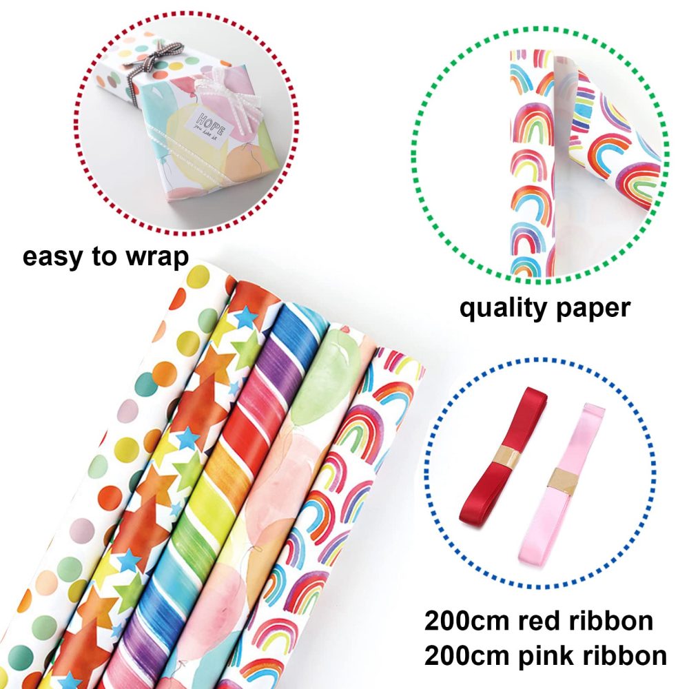 Jatidne 12 x Birthday Wrapping Paper Sheets Recyclable Gift Wrap Colorful Rainbow Wrapping Paper 70cm x 50cm Recycled Paper Folded - Image 5
