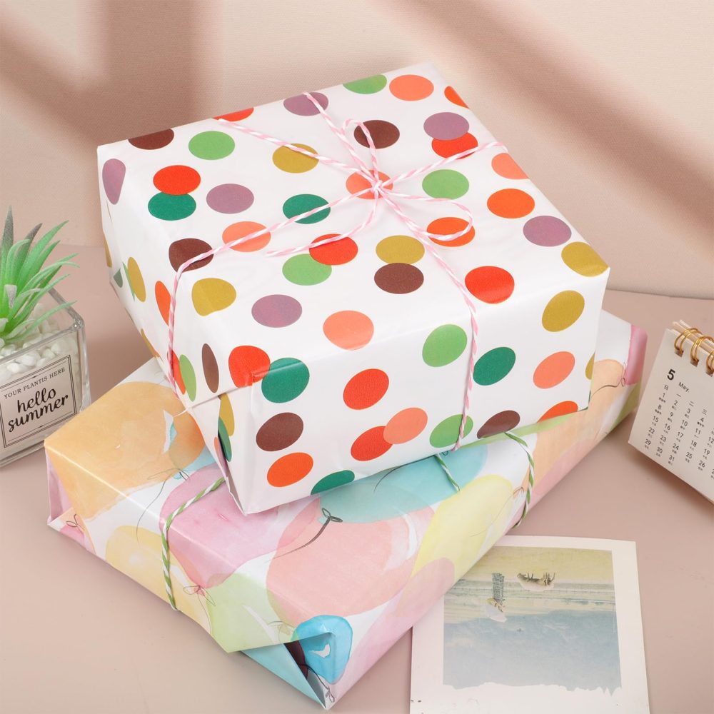 Wrapping Paper, 5 Packs 43 cm x 300 cm Wrapping Paper Birthday Roll Recyclable Rainbow Gift Wrap Paper Colored Stripe Wrapping Paper Mini Paper Rolls for Birthday Wedding Baby Shower - Image 4