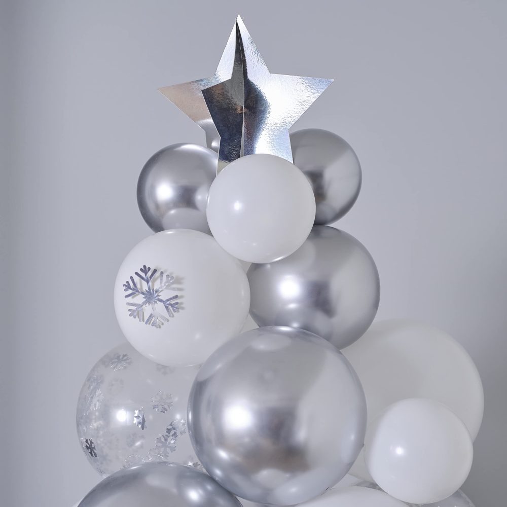 Ginger Ray Christmas Tree Made of Latex Balloons in Silver & White with Confetti Ideal Alternative Christmas Tree - Image 4