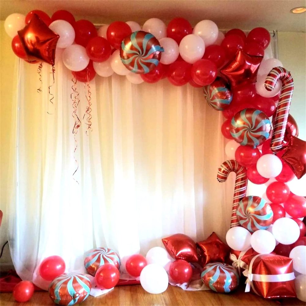 Christmas Foil Balloons, 9 Pieces 18 Inch Red Christmas Candy Round Swirl Mylar Foil Balloons with Ribbon, Large Xmas Candy Helium Balloons for New Year Holiday Candy Theme Birthday Party Decorations - Image 4