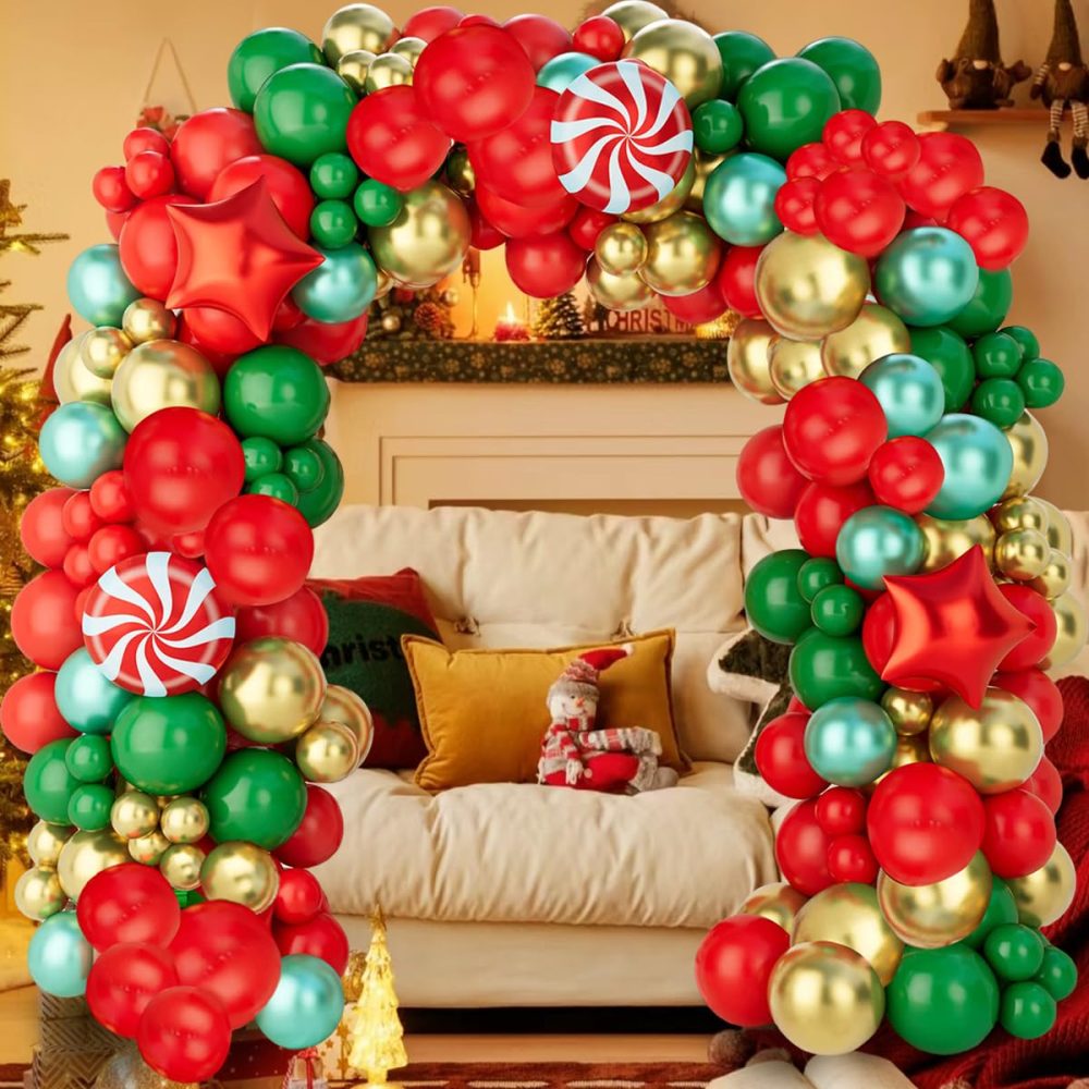 Christmas Balloon Arch Kit,146Pcs Red Green Gold Christmas Balloons Garland with Xmas Foil Candy Balloons Foil Star Balloons, Xmas Balloons for Christmas Party Decorations, Xmas Decorations, New Year - Image 4