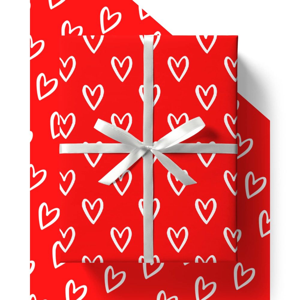 4 x Love Heart Wrapping Paper - HUGE 84cm x 60cm Eco Friendly Premium Recyclable Gift Wrap for Wedding, Anniversary, Birthday or Valentines Day (4 Sheets & 4 Tags)