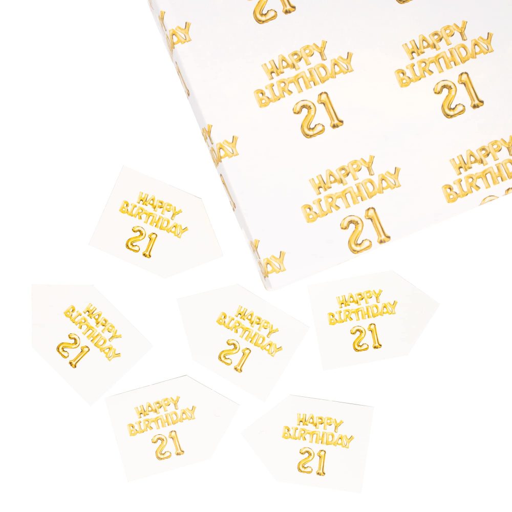 Happy Birthday Wrapping Paper - 6 Sheets of Gift Wrap - Colourful Balloons Wrapping Paper Sheets - For Men and Women - 21st Birthday - Twenty-one - Comes With Fun Stickers - By Central 23 - Image 2