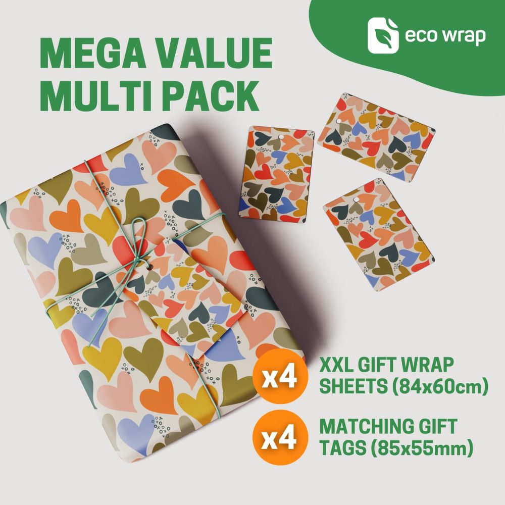 4 x Colourful Hearts Wrapping Paper - HUGE 84cm x 60cm Premium Eco Gift Wrap for Anniversary, Wedding, Birthday, Valentines, Husband or Wife (4 Sheets & 4 Tags) - Image 7