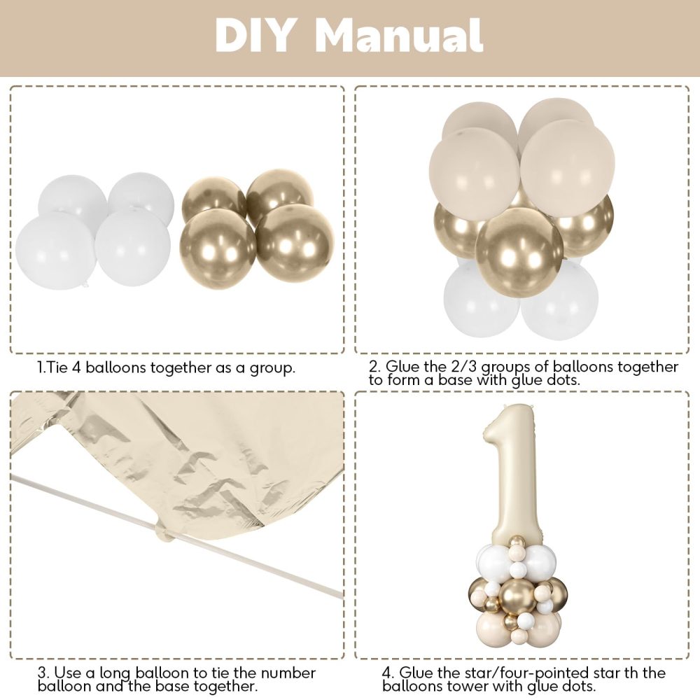 Number 1 Balloon Cream 40 Inch Number 1 Foil Balloon Beige Giant Number One Balloon Tower Stand Large Nude Neutral Digital Balloons Stack for Boys Girls First 1st Birthday Baby Shower Party Decoration - Image 3
