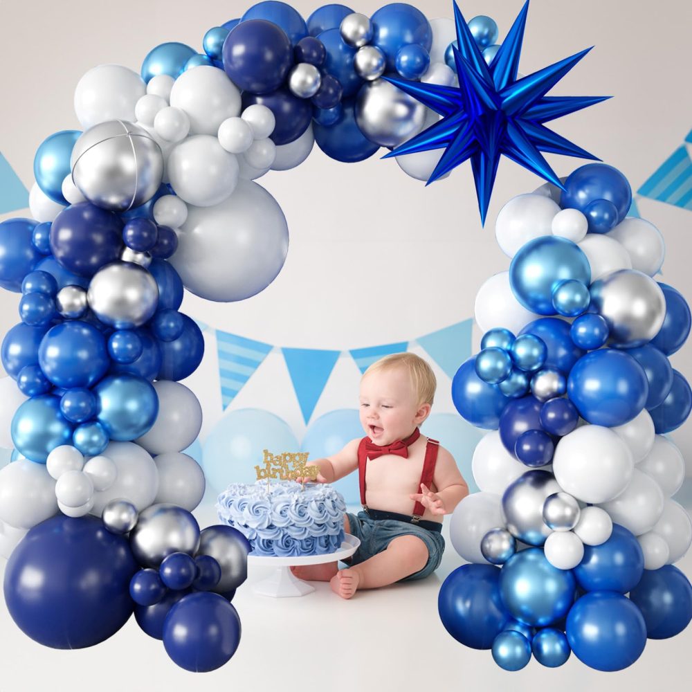 94pcs Blue Balloon Arch Kit Navy Blue and White Balloons Garland Kit with Metallic Silver 4D Starburst Foil Balloon Birthday Party Balloons for Boys Men Baby Shower Wedding Graduation Party Decoration - Image 6
