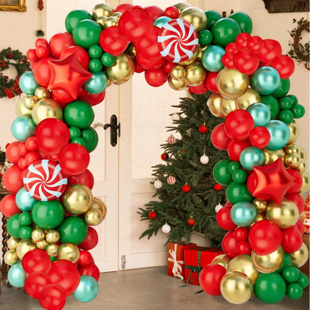 Christmas Balloon Arch Kit,146Pcs Red Green Gold Christmas Balloons Garland with Xmas Foil Candy Balloons Foil Star Balloons, Xmas Balloons for Christmas Party Decorations, Xmas Decorations, New Year - Image 3
