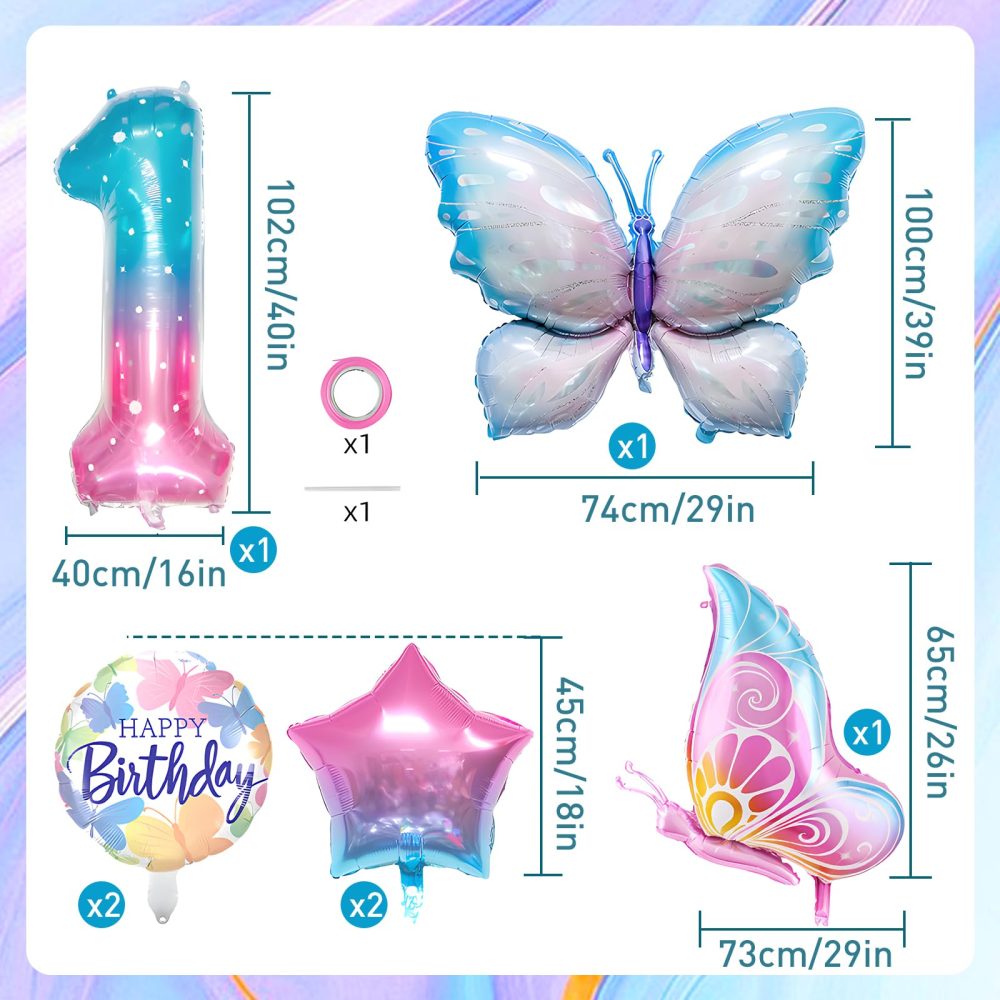 Jiusely Age 1 Birthday Decorations for Girls, Number 1 Butterfly Balloons, 1-6 Gradient Birthday Balloons, 1 Birthday Butterfly Theme Party Supplies, Butterfly Foil Balloon Birthday Girl Decoration - Image 6