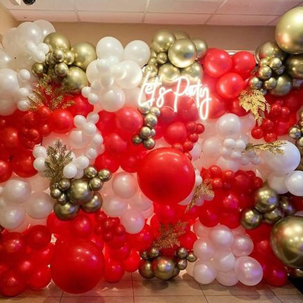 Red Balloon Arch Kit, 120pcs Red White Gold Balloon Garland, Red White Metallic Gold Confetti Latex Balloons for Birthday Wedding Valentine's Day Christmas Engagement Party Decorations - Image 3