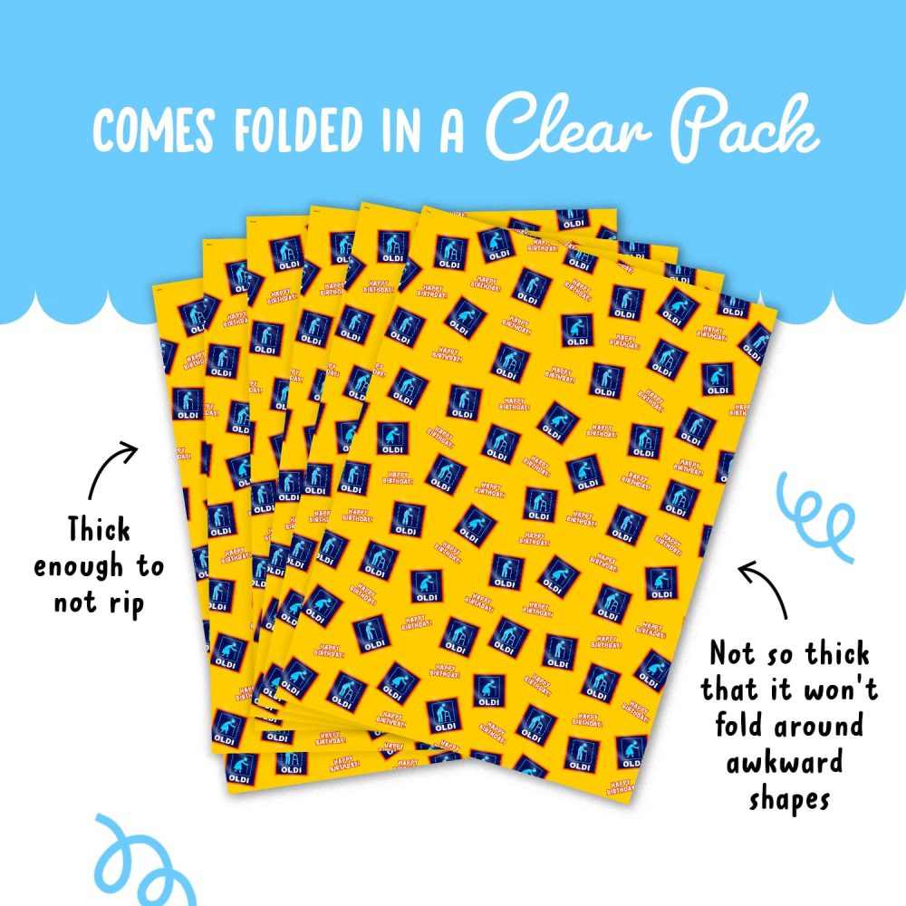Funny Wrapping Paper - Oldi Wrapping Paper - 6 Sheets of Gift Wrap - 'Happy Birthday Oldi' - Blue Yellow - For Husband Wife - Mum Dad - Recyclable - By Central 23 - Image 5