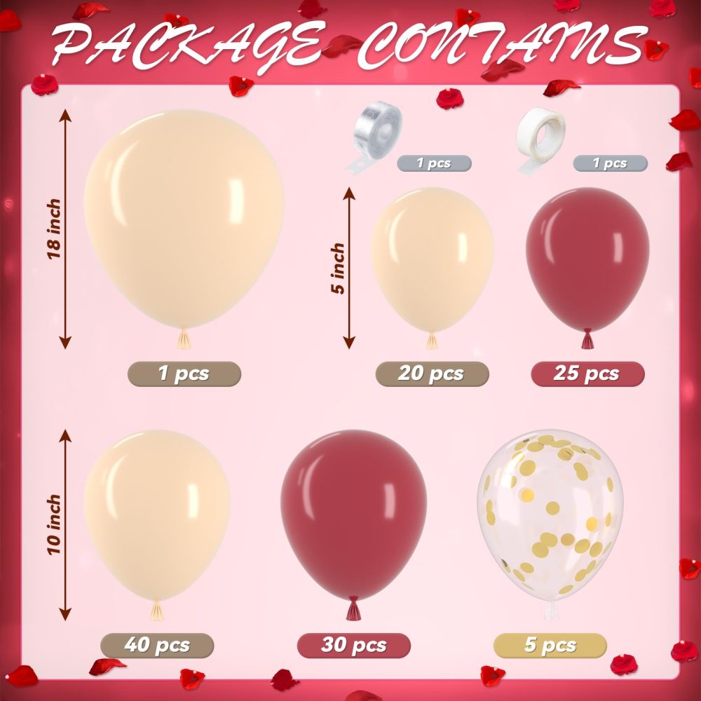 Burgundy Balloon Arch Kit,123Pcs Wine Red and White Balloons with Gold White Confetti Balloons, Wine Red Party Decorations for Wedding Bridal Anniversary Decorations Valentines Day Birthday Party Deco - Image 7