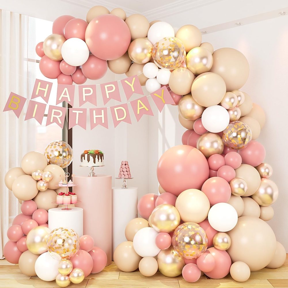 Pink Balloon Arch Kit, 138pcs Blush Pink White Gold Beige Balloon Garland, Dusty Pastel Pink Nude Gold Confetti Latex Balloons for Birthday Wedding Bridal Valentine Princess Party Decorations - Image 8