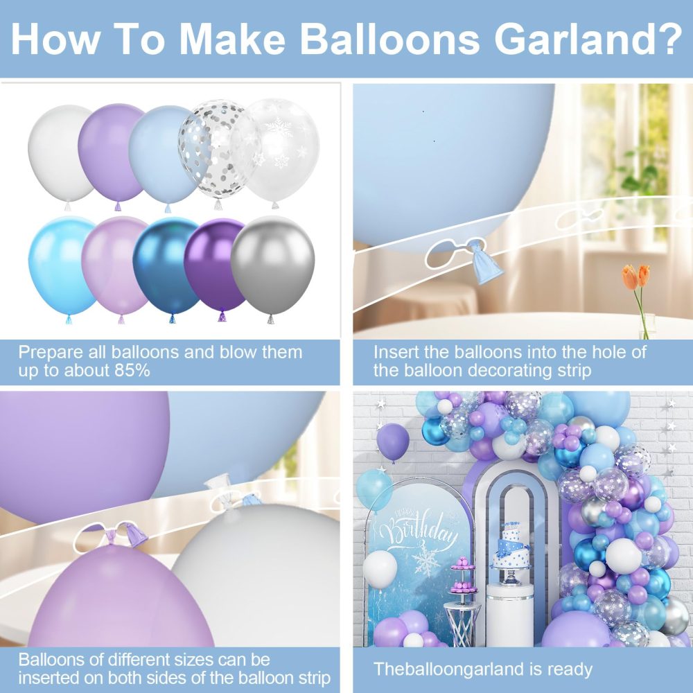 Frozen Balloon Arch Kit,Light Blue Purple White Balloon Garland with Silver Confetti Balloon,Metallic Blue Purple Balloon Decorations for Frozen Theme Birthday Baby Shower Holiday Party Decor Supplies - Image 6