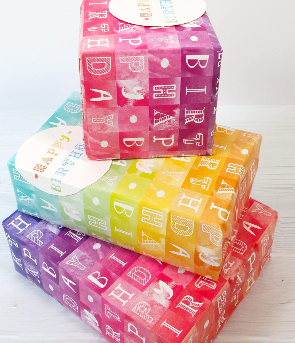 Abacus Cards Wrapping Paper 11364A"Birthday Rainbow Colour Blocks" Gift Wrap Pack with 2 Sheets & 2 Tags, Plastic Free & Fully Recyclable, Multicoloured - Image 3