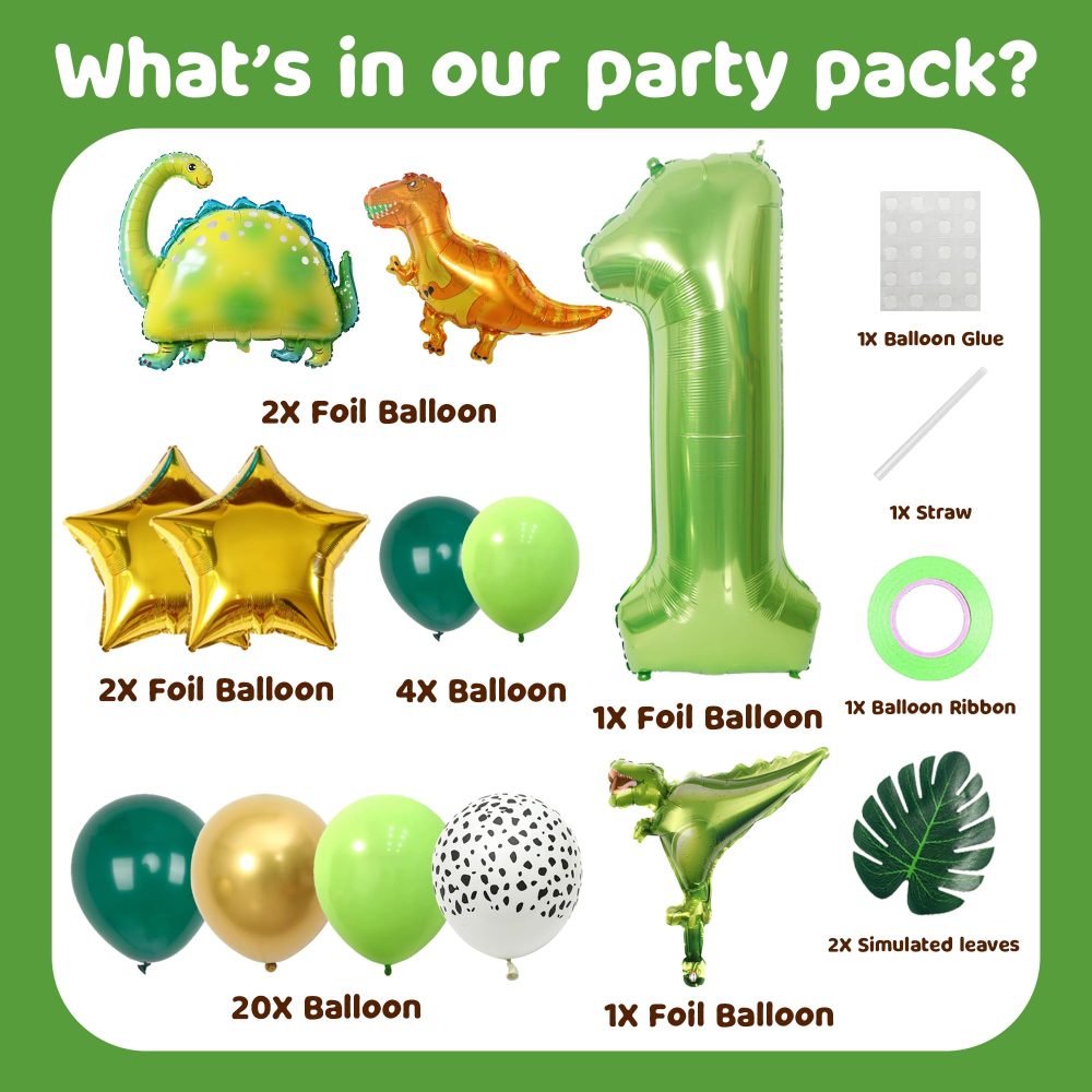 1st Birthday Decorations Dinosaur Balloons - 32 Pieces Dinosaur Birthday Party Decor Dinosaur Foil Balloon Number 1 Star Balloon Green Latex Balloon for Kids Boys Birthday Party Jungle Themed Party - Image 7