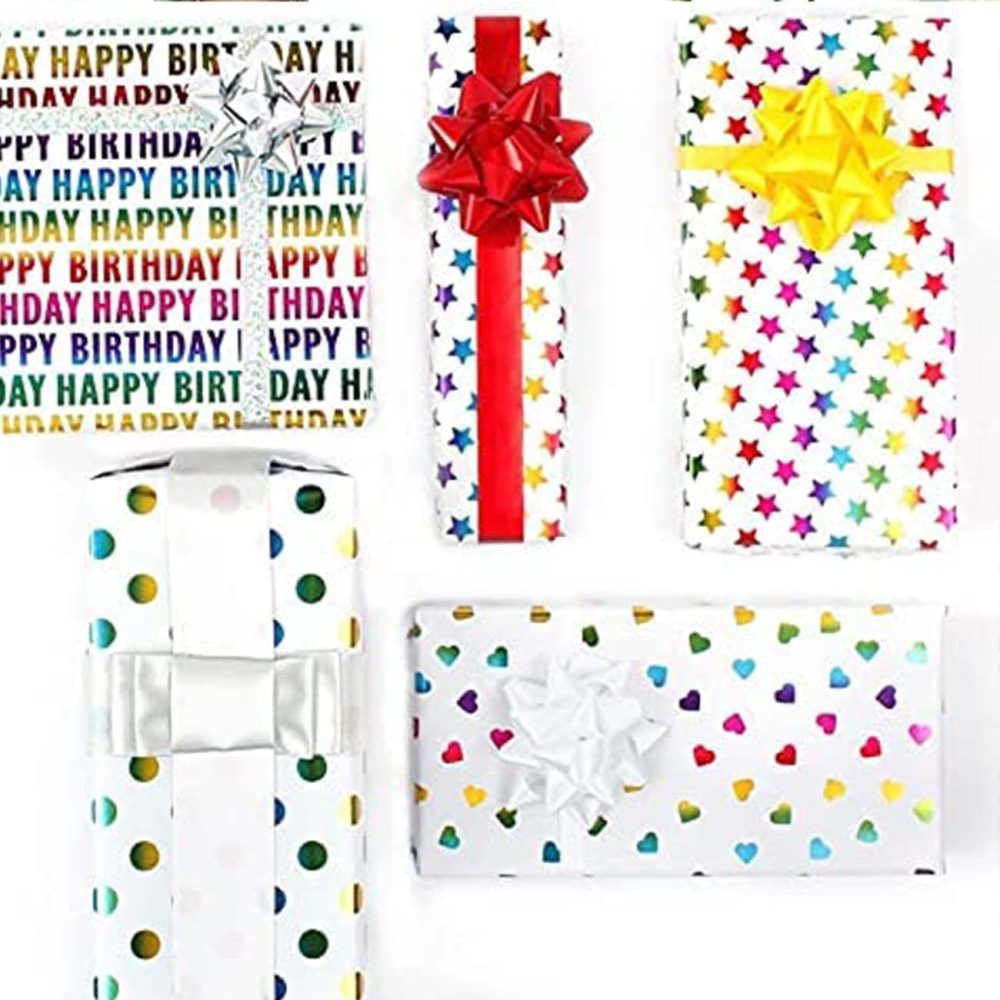 6 Sheets Colourful Gift Wrapping Paper 50 x 70cm,Birthday Rainbow Gilded Wrapping Paper - Image 5