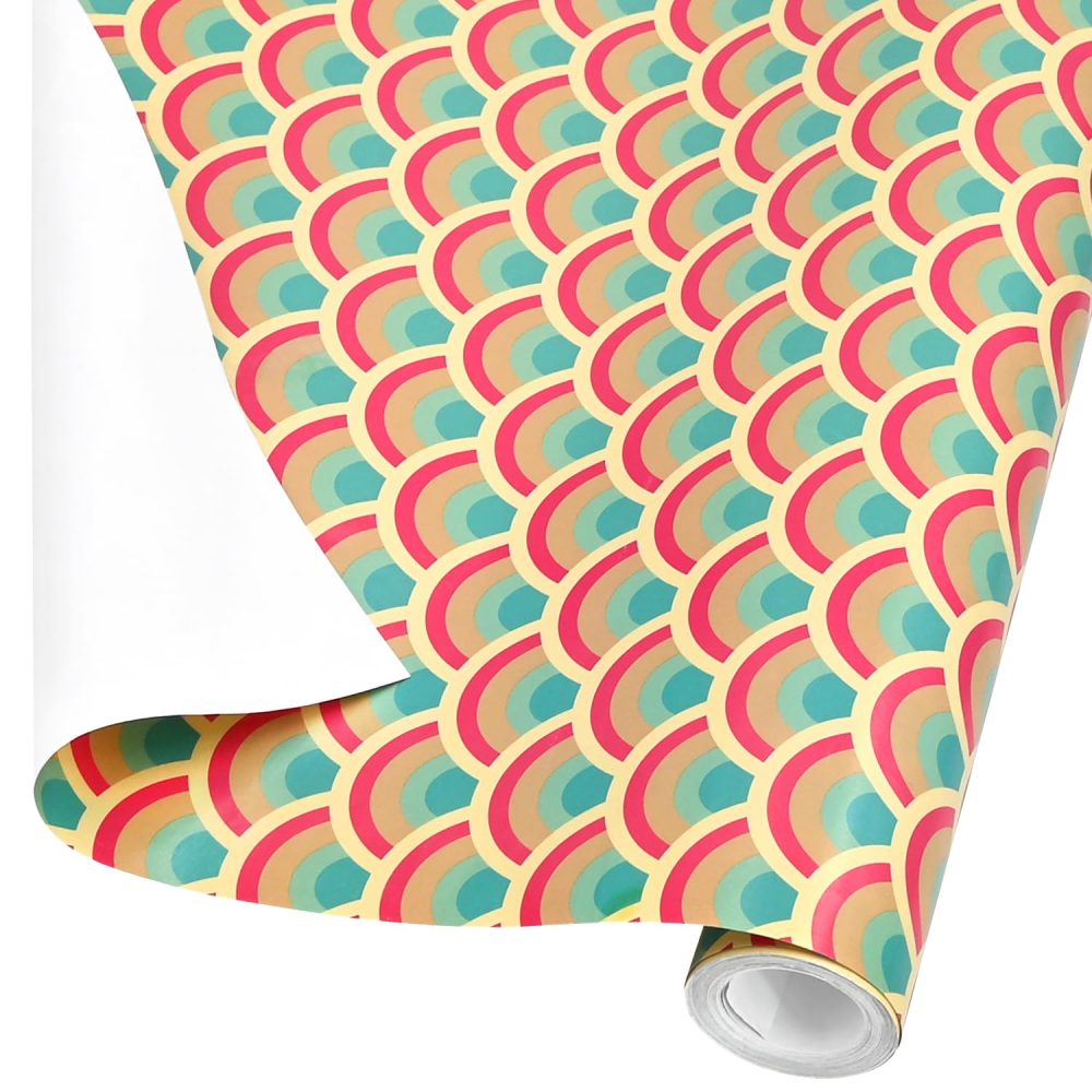 10m×43cm Roll of Geometric Semicircle Colorful 80g Wrapping Paper ADQUATOR, 100% Recyclable ECO Gift Forboys and girls Birthday Present Party Supplies Decorations (semicircle)