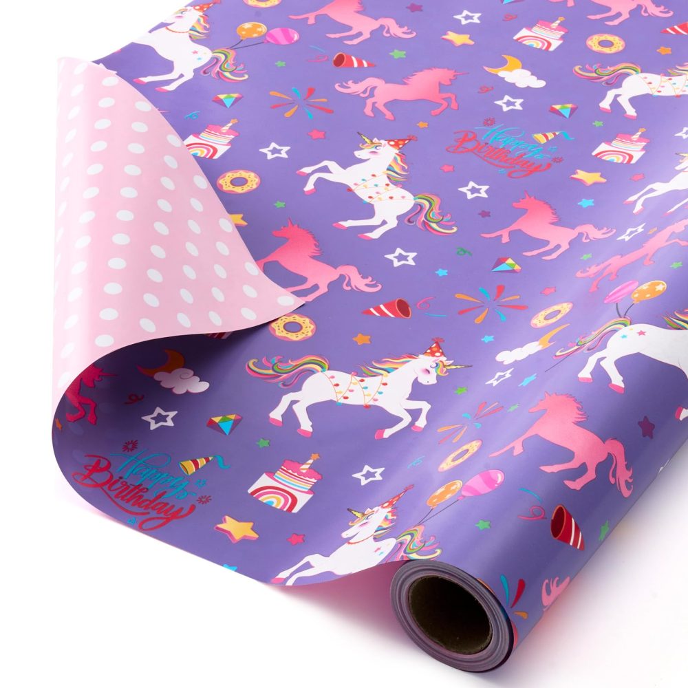 Unicorn Reversible Wrapping Paper Roll - 1 Roll 43,2cm x 10m Happy Birthday Wrapping Paper Roll Kids Unicorn Birthday Gift Wrap Roll Girls Wrapping Paper Polka Dot Design Unicorn Party Favor - Image 7