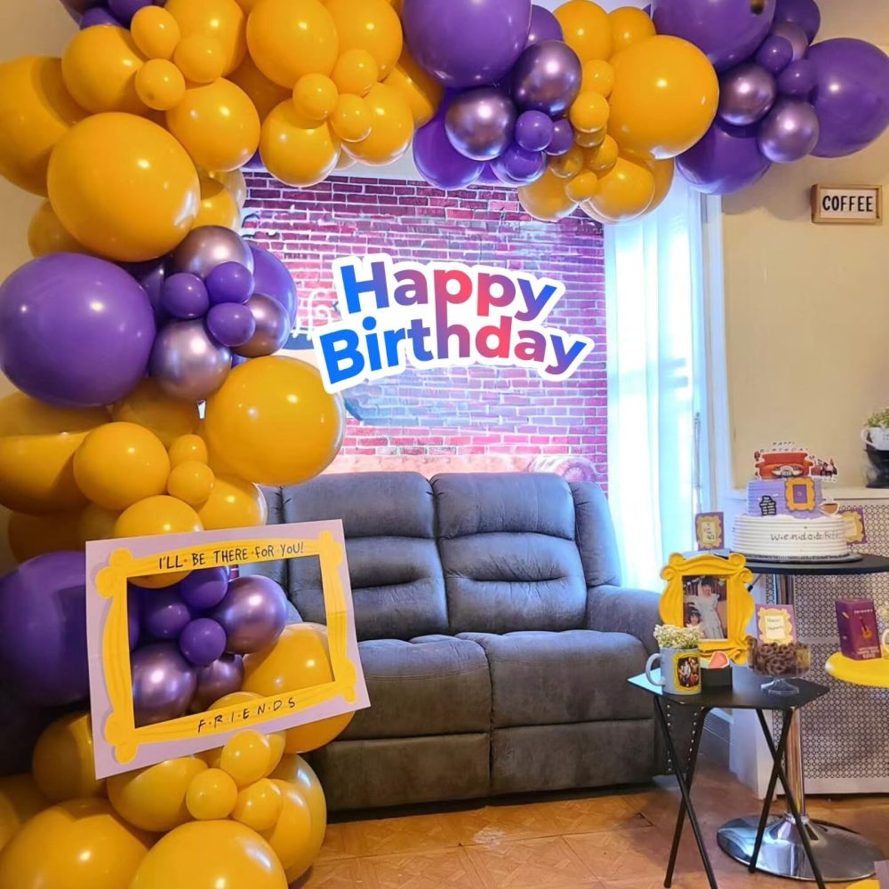 Purple and Yellow Balloon Arch Kit, 108 Pcs Yellow and Purple Arch Kit with Dark Metallic Purple Confetti Latex Balloons Star Foil for Boys Sport Theme Basketball Birthday Graduation Party Decorations - Image 6