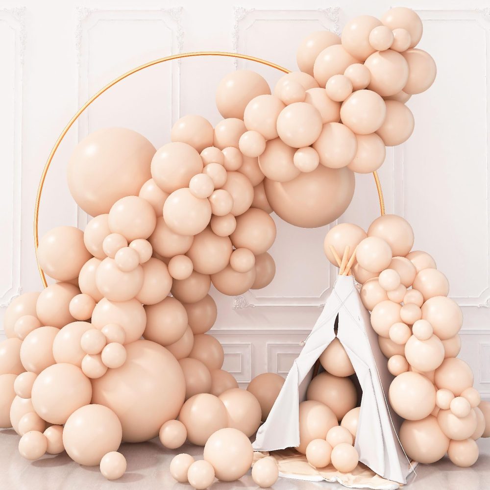 Double Stuffed Blush Balloons 18 12 10 5inch Cream Blush Pink Balloon Arch Garland Kit Different Sizes Pastel Peach Nude Helium Latex Balloons for Boho Birthday Wedding Bridal Shower Party Decorations