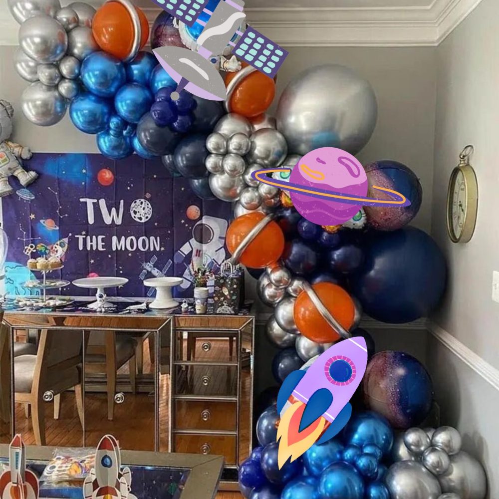Space Balloons, Blue Orange Purple Balloons, 12 Inch Dark Blue Purple Orange Balloons, Metallic Silver and Blue Latex Balloons for Birthday Baby Shower Space Birthday Party Decorations - Image 5