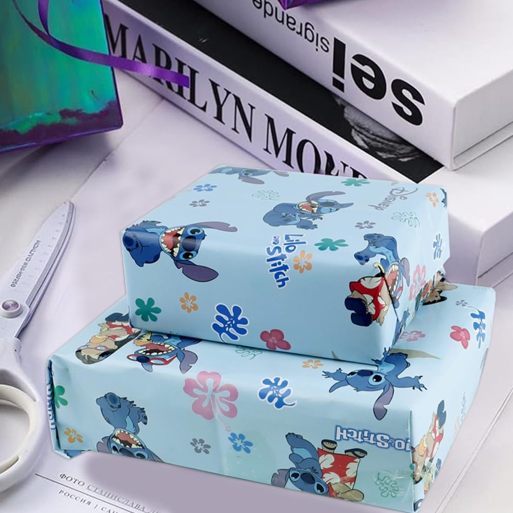 SupaWeiss 5Pcs Stichs Wrapping Paper,50 * 70cm Birthday Wrapping Paper,Cartoon Pattern Gift Wrapping Paper Sheets,Bluey Gift Wrap for Boys Girls,Wrapping Paper for Birthday,Christmas,Party,Festive - Image 2