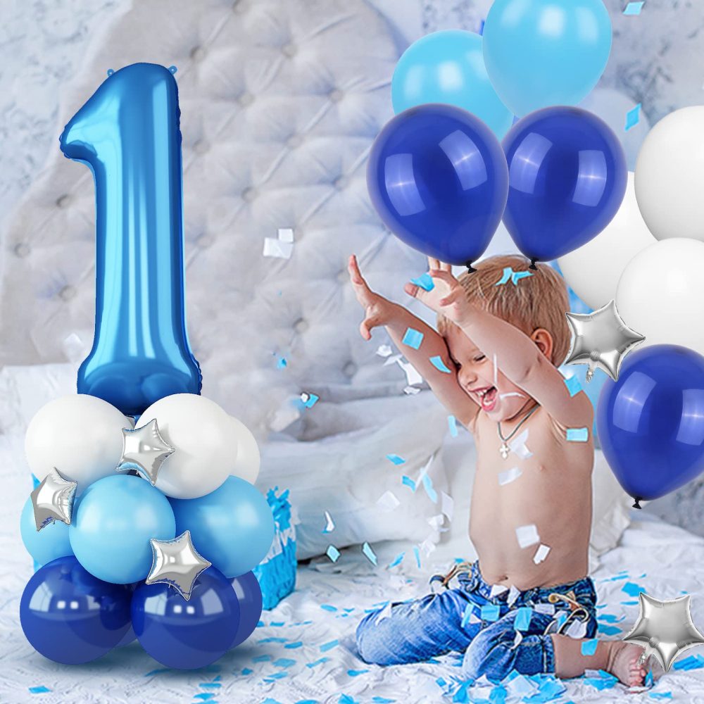 40 Inch Blue Number 1 Birthday Balloons, 1st Foil Mylar Big Number Birthday Helium Balloons with Star Mylar Latex Balloons for Boys Girls 1st Party Balloons Anniversary Decorations - Image 5