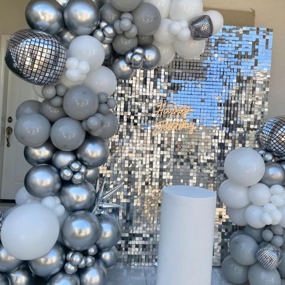 Silver Balloons Garland Arch Kit,120 Pcs Metallic Silver,Gray and White Foil Balloons Garland Different Sizes for Birthday Party Graduation Baby Shower Wedding Holiday Balloon Decoration - Image 3