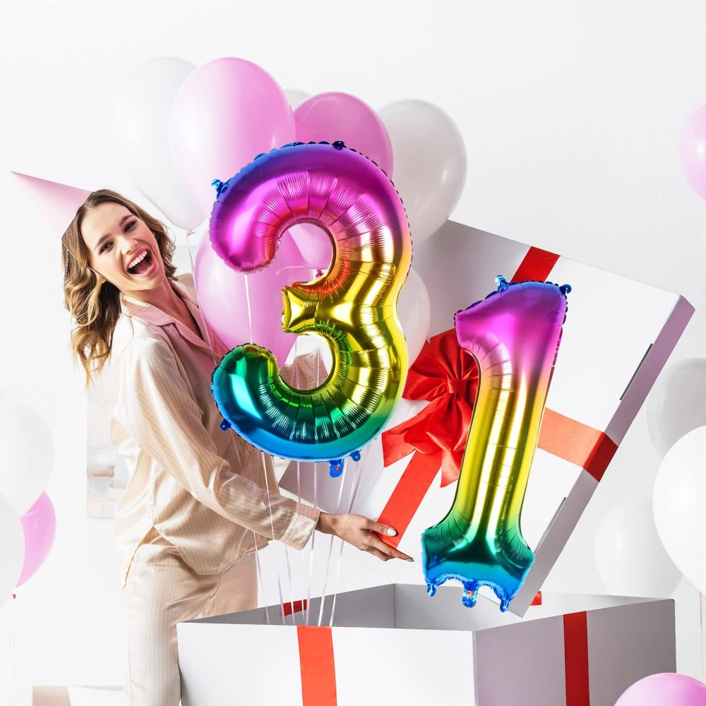 Dbmoon 40'' Giant Rainbow Helium Foil Number Balloons Self Inflating 0-9, Large Number 1 Balloon Gradient Girls Boys Birthday Party Decor/Anniversary Supplies -- Number 1 - Image 4