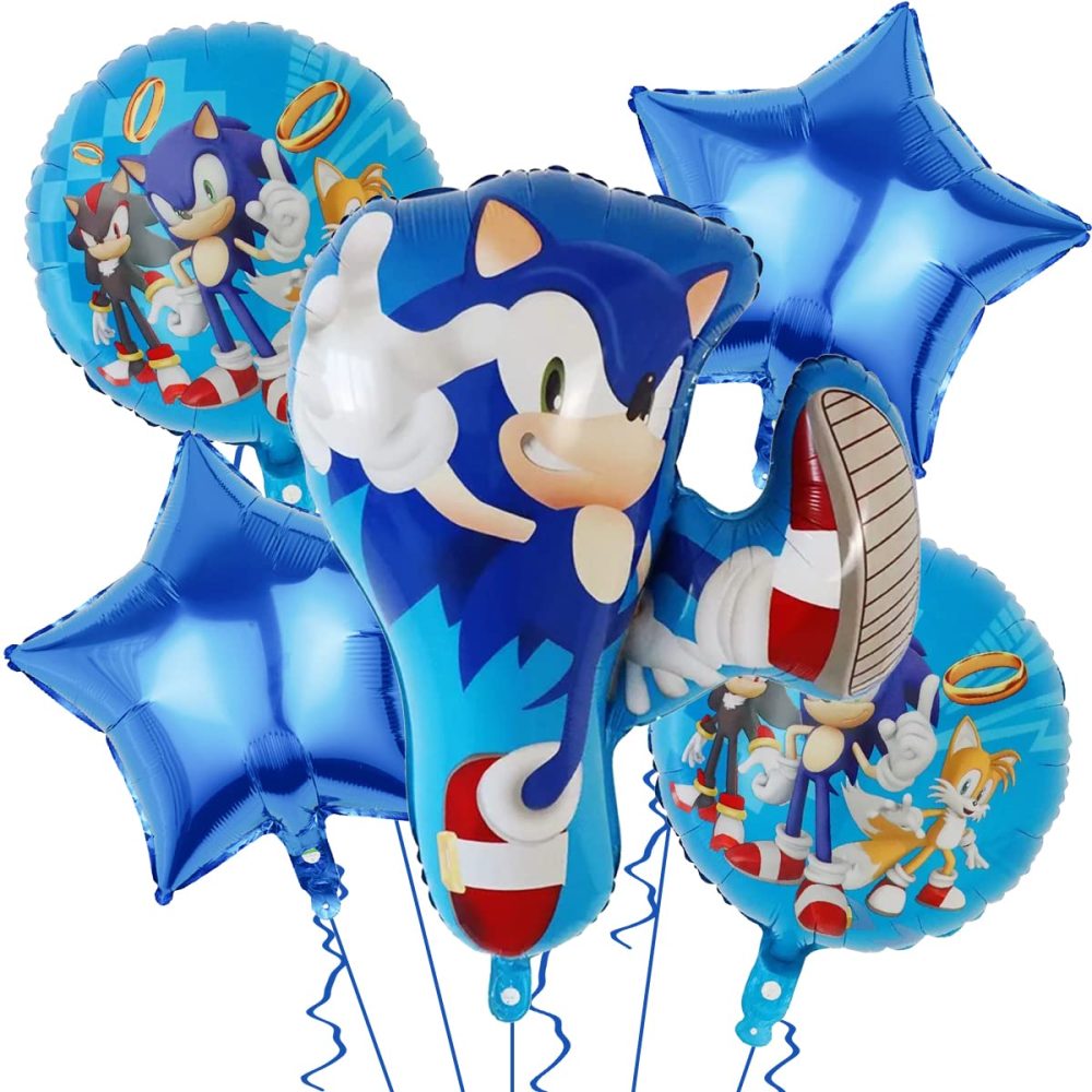 simyron 5 PCS Sonics Party Balloons Sonics Balloons Sonics Party Supplies The Hedgehog Shaped Character Foil Balloon for Kids Birthday Party Decor for Boys Girls
