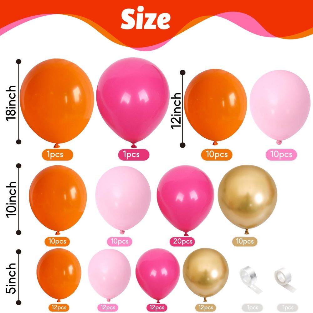 Pink and Orange Balloons Arch Kit, 122 Pcs Hot Pink Orange with Metallic Gold Latex Balloon Garland, Pastel Pink Orange Gold Balloon for Birthday Summer Tropical Wedding Groovy Theme Party Decorations - Image 7