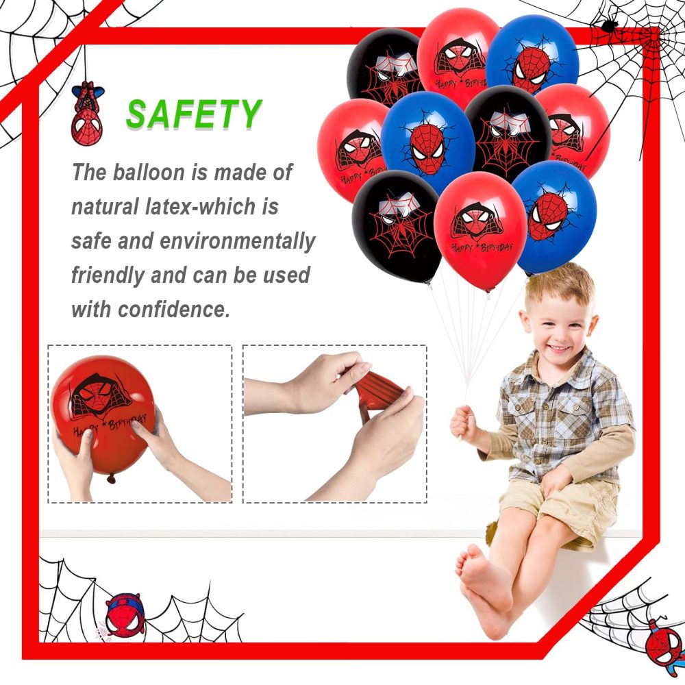 30PCS Spiderman Birthday Party Balloons Decoration, 12inch Latex Balloons Red Blue Black for Kid Boys Spider man Theme Birthday Party Supplies (Spiderman Party Balloon, 30) - Image 4