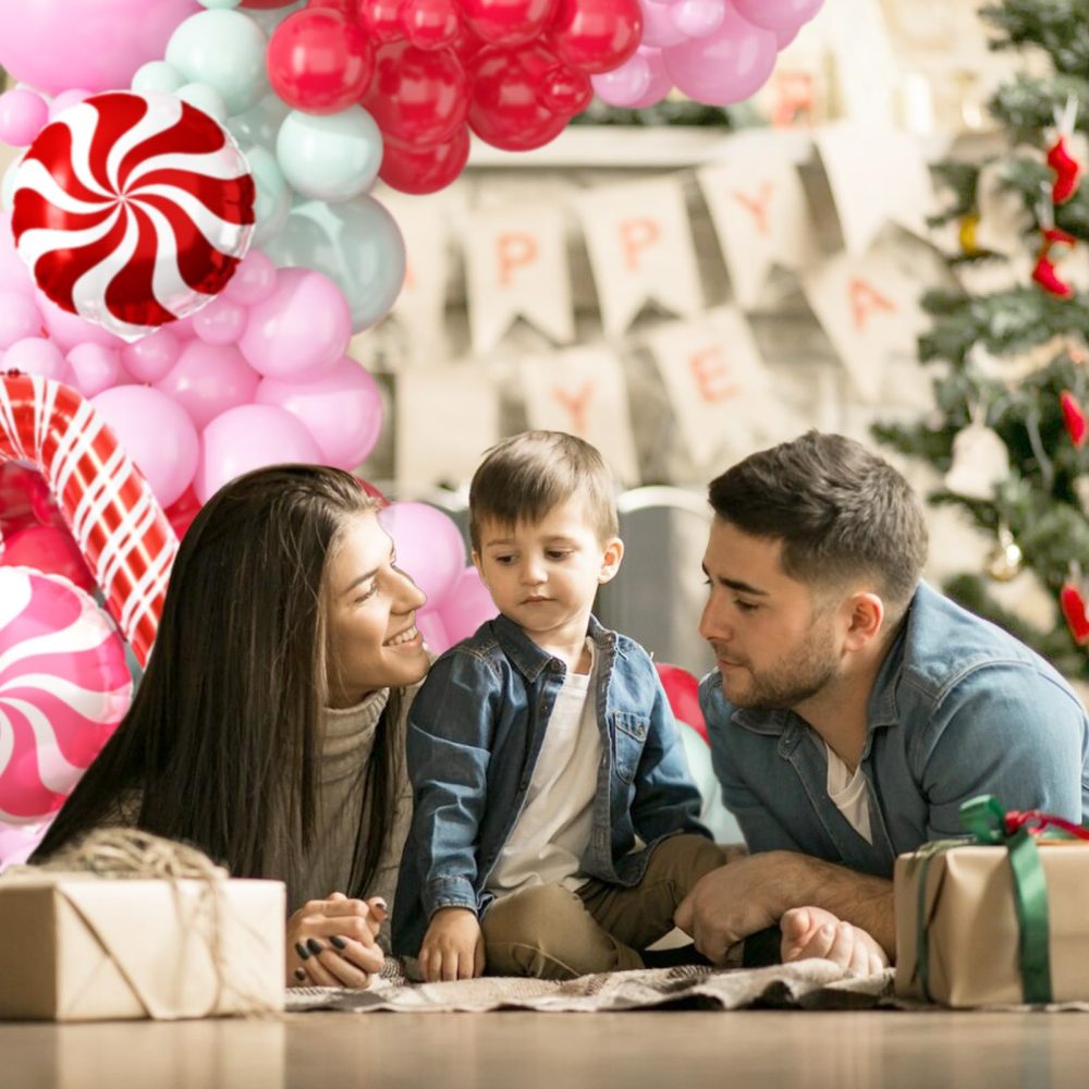 Christmas Balloon Arch Kit, 114 PCS Merry Christmas Decorations Pink Red Green Balloons with Pink Red Windmill Cane Foil Balloons, Baby Pink Mint Green Balloons for Xmas Merry Christmas Party Supplies - Image 2