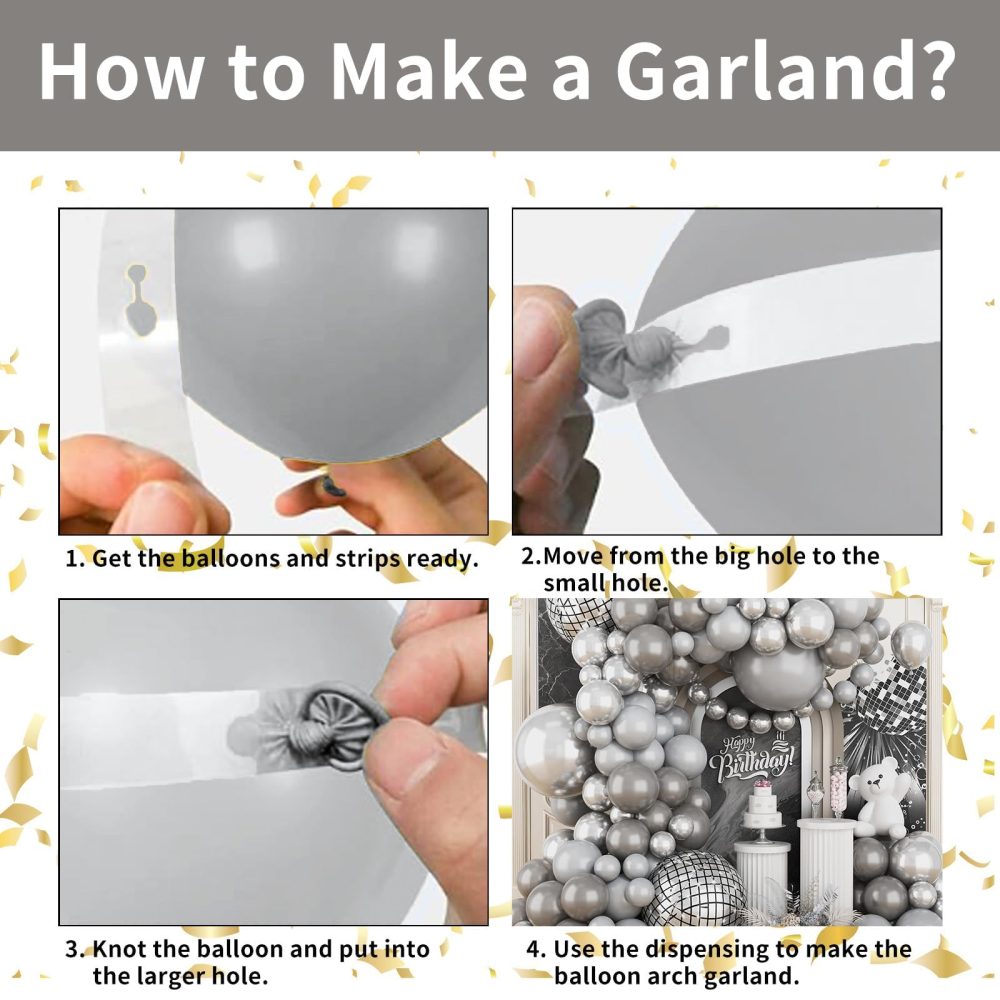 Silver Balloons Garland Arch Kit,120 Pcs Metallic Silver,Gray and White Foil Balloons Garland Different Sizes for Birthday Party Graduation Baby Shower Wedding Holiday Balloon Decoration - Image 5