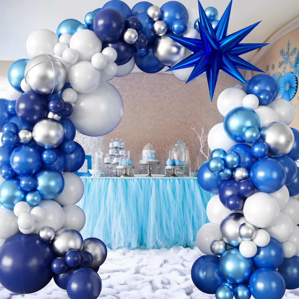 94pcs Blue Balloon Arch Kit Navy Blue and White Balloons Garland Kit with Metallic Silver 4D Starburst Foil Balloon Birthday Party Balloons for Boys Men Baby Shower Wedding Graduation Party Decoration - Image 3