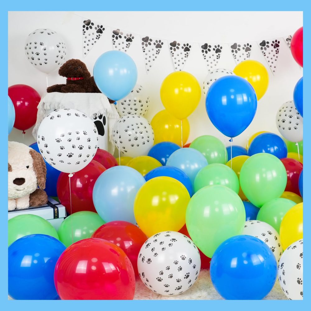 Dog Paw Balloons,12 Inch Blue Red Balloons 50Pcs Paw Print Balloons with Blue Red Yellow Green Balloons for Boys Birthday Baby Shower Dog Birthday Party Decoration - Image 6