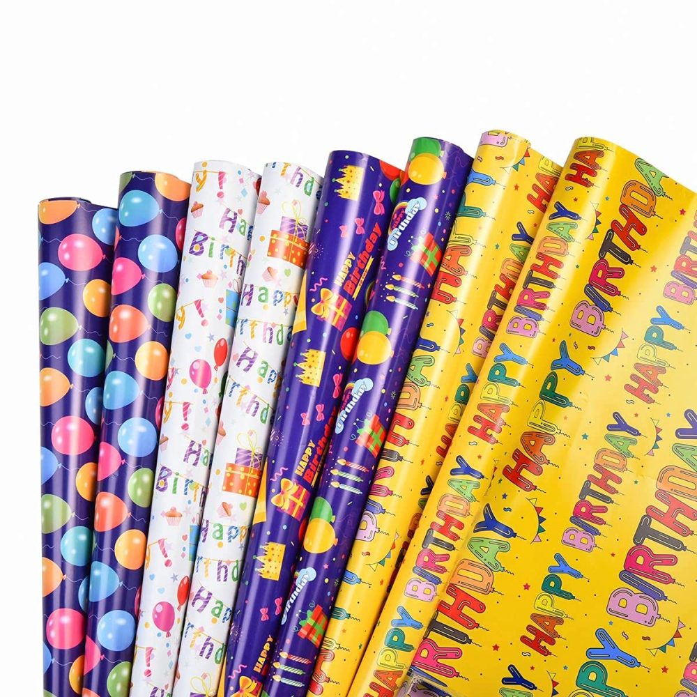 Birthday Gift Wrapping Paper, 8 Pack 70x50cm Folded Sheets with Free Birthday Card for Men, Women, Kids Presents Wrap - Image 8