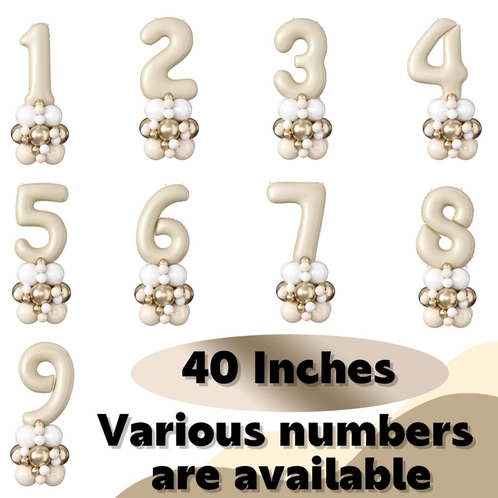 Number 1 Balloon Cream 40 Inch Number 1 Foil Balloon Beige Giant Number One Balloon Tower Stand Large Nude Neutral Digital Balloons Stack for Boys Girls First 1st Birthday Baby Shower Party Decoration - Image 2