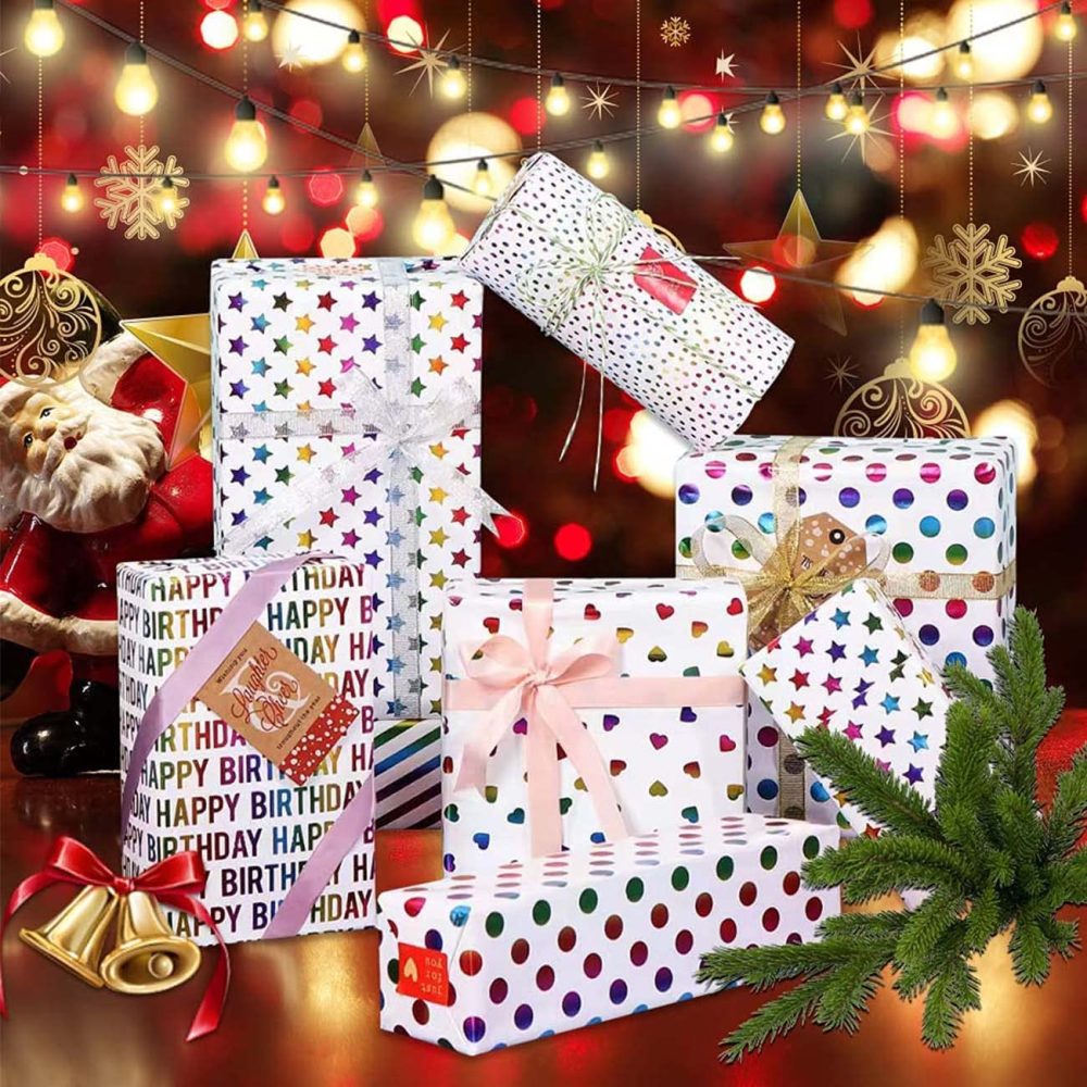 6 Sheets Colourful Gift Wrapping Paper 50 x 70cm,Birthday Rainbow Gilded Wrapping Paper - Image 2