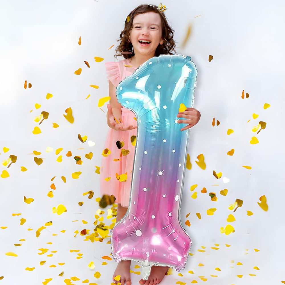 Number 1 Foil Balloons Set, Blue Pink 1st Birthday Party Balloon, Girls Butterfly Balloons, Decorations Supplies for Baby Shower Decorations School Party Celebration (Number 1) - Image 3