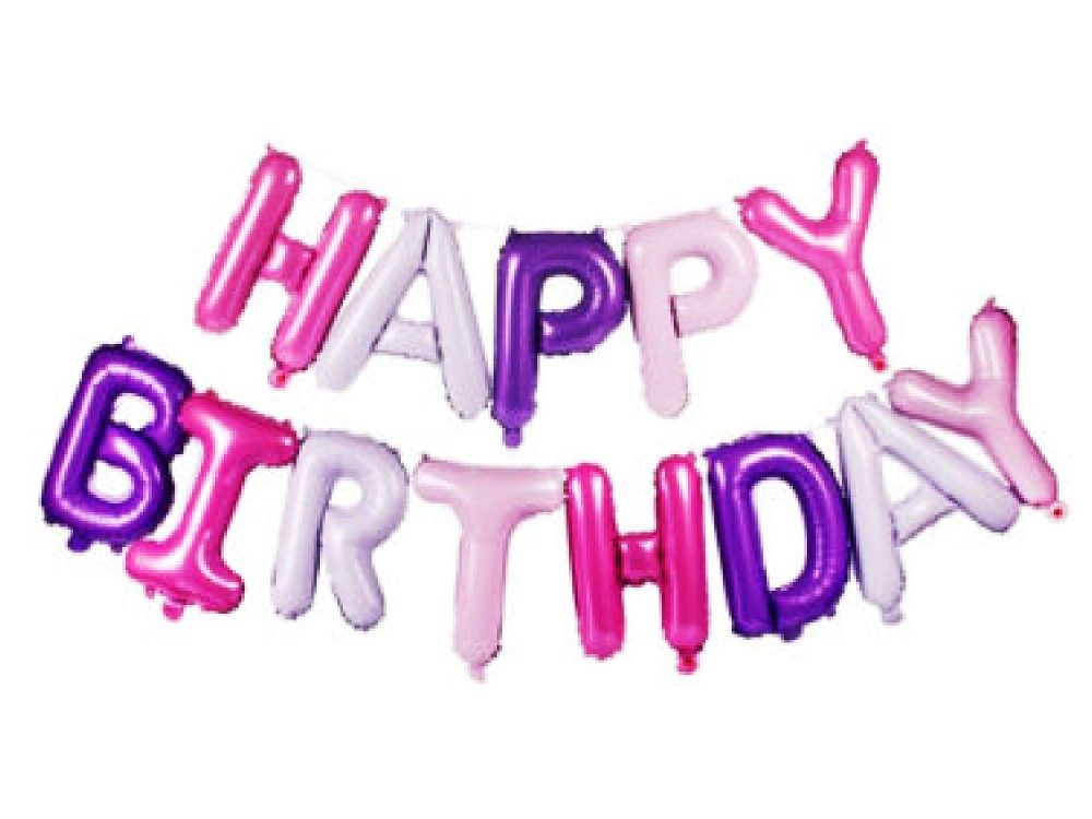 Pannu Design 16” inch Happy Birthday Foil Balloons Banner for Birthday party decorations in Multiple colours, Self Inflating bunting balloons, with 10m ribbon to hang the banner and straw to inflate.