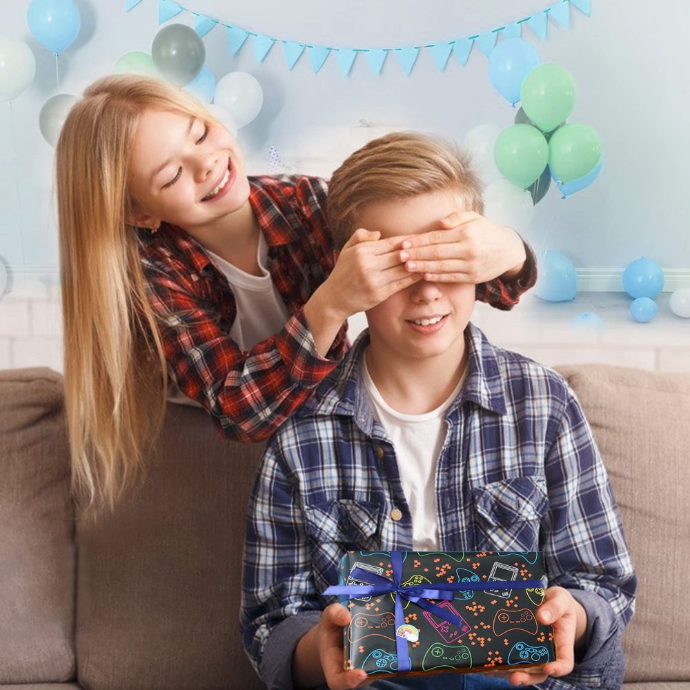 Jatidne Gaming Wrapping Paper with Gift Tags Boys Gift Wrap for Birthday Present Recyclable Paper 6 Sheets - Image 2