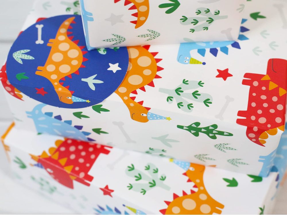 Abacus Cards 08816A "Dinosaur Roar" Gift Wrap Pack with 2 Sheets & 2 Tags - Plastic Free & Fully Recyclable - Image 6