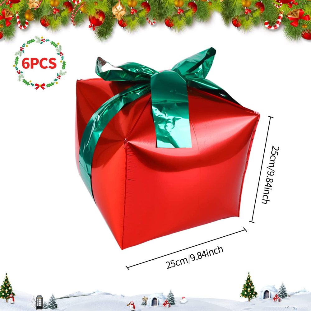 6 Pcs Christmas Aluminum Foil Gift Box Balloons, Square Shaped Foil Balloons Present Box, Cube Foil Balloons Present Box Balloon for Christmas Party Decoration Supplies Party Favors Gift - Image 6