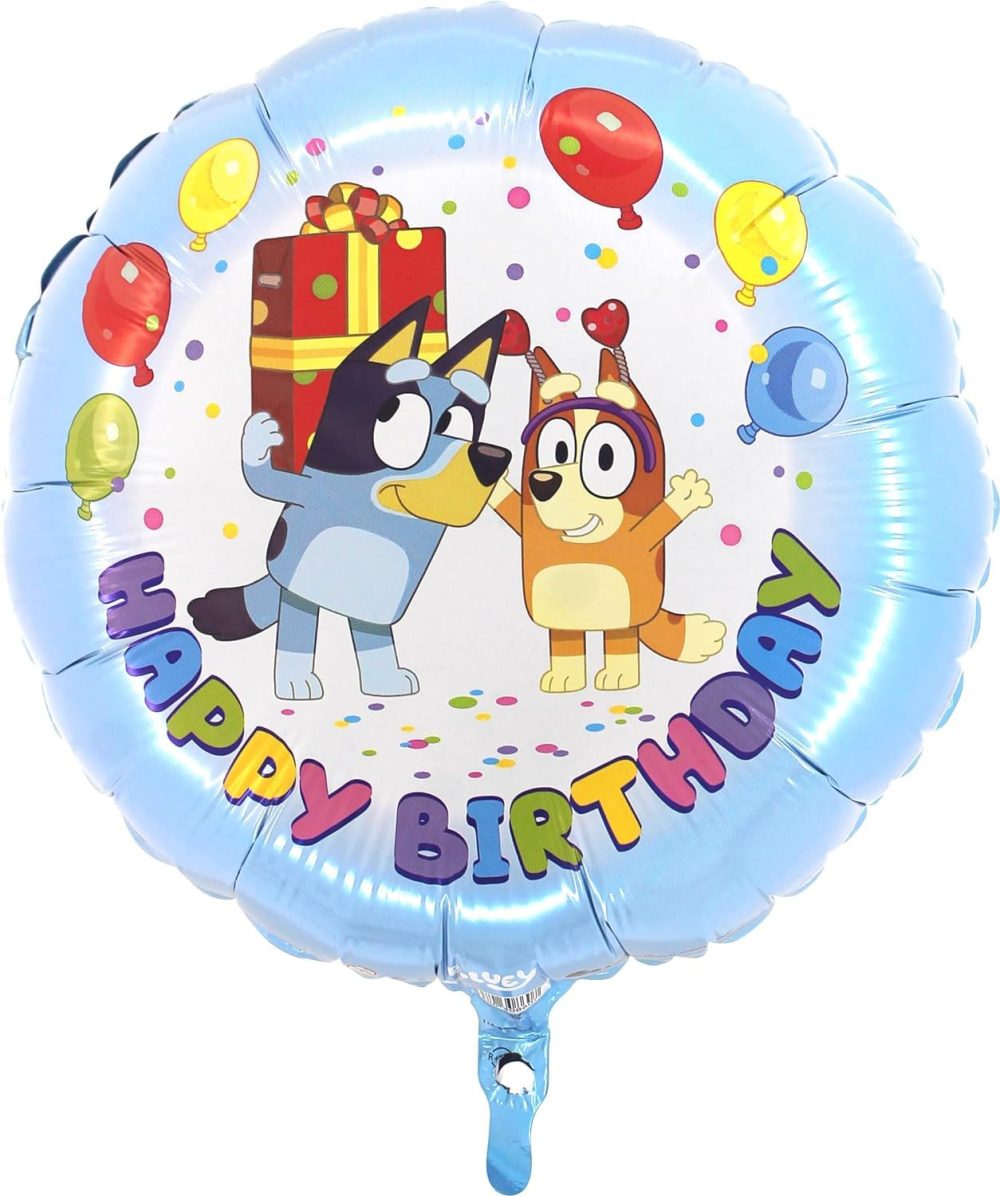 Toyland® 46cm (18") Round Happy Birthday Bluey & Bingo Character Foil Balloon - Kids Party Decorations