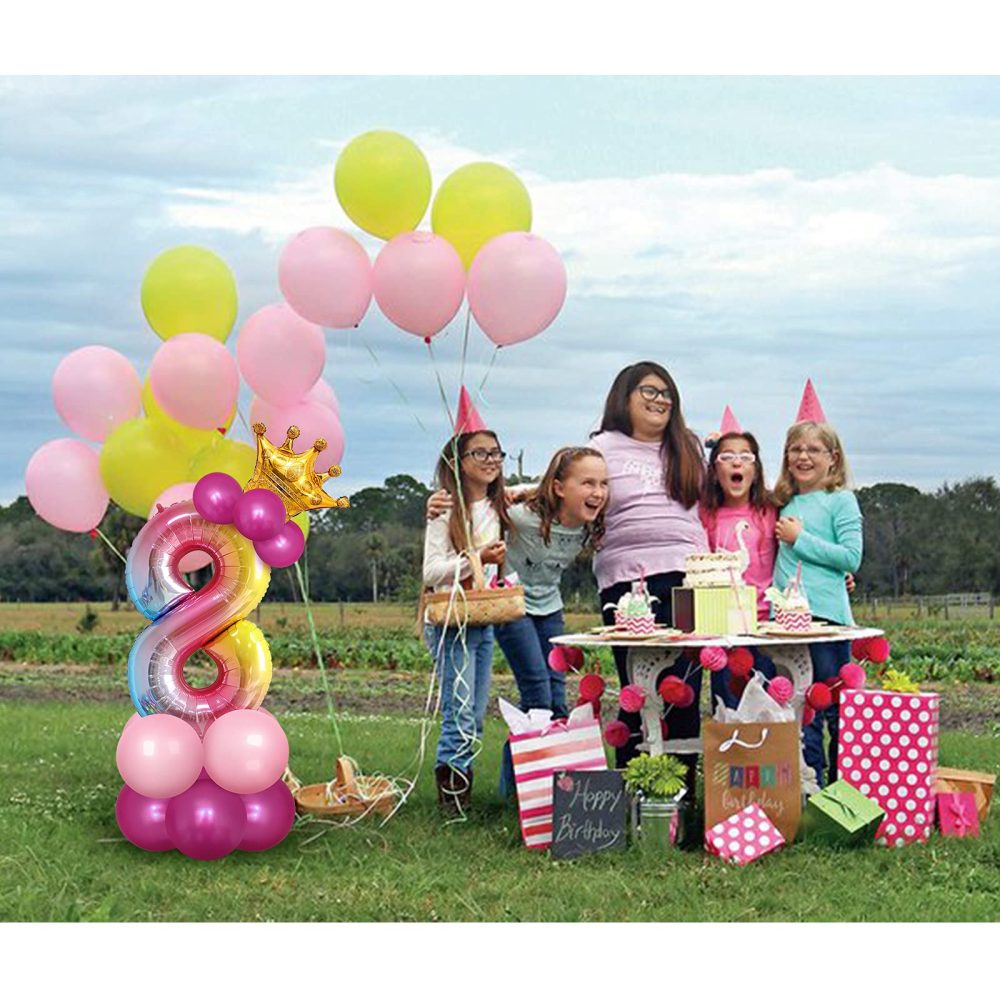 Unisun 32 inch Number Foil Balloons Set, Rainbow Gradient Helium Number 1 Balloon Tower with Crown and 13Pcs Latex Balloons for Princess Prince Birthday Party Anniversary Decorations - Image 2