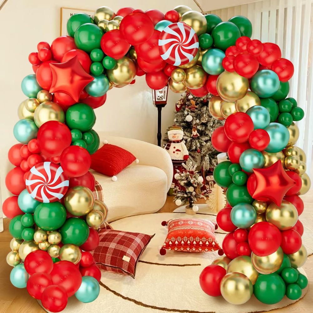 Christmas Balloon Arch Kit,146Pcs Red Green Gold Christmas Balloons Garland with Xmas Foil Candy Balloons Foil Star Balloons, Xmas Balloons for Christmas Party Decorations, Xmas Decorations, New Year - Image 6