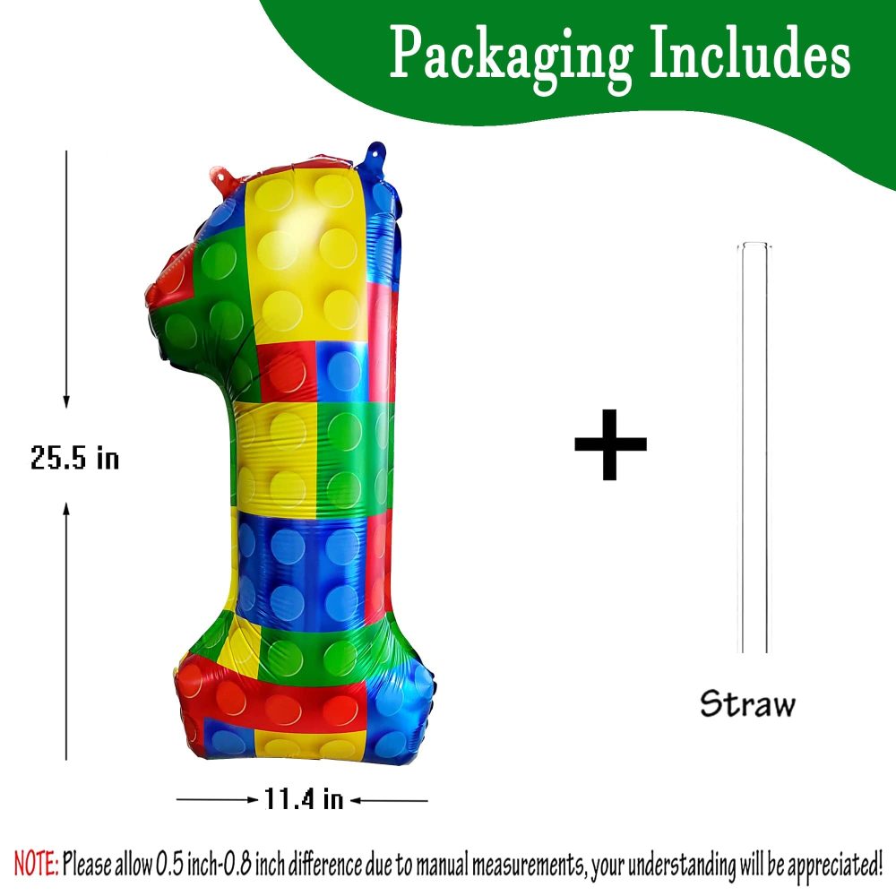 CHANGZHONG 32 Inch Building Block Number 1 Balloons 1 Years Old Balloons Large Big Helium Foil Mylar Balloon for Birthday Party Decoration Supplies - Image 5